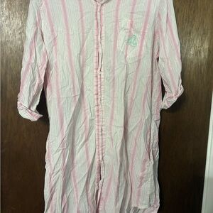 Lauren Ralph Lauren Pink & White Striped Button-Down Sleep Shirt